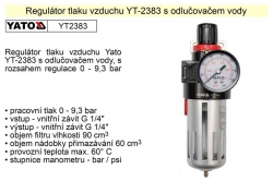 Regulátor tlaku vzduchu s odlučovačem  YATO YT2383 