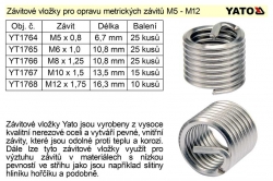 Závitová vložka Heli-coil, V-coil M10 x 1,5 balení 15 kusů YATO 