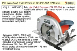 Pila kotoučová Extol Premium CS 210-18A průměr 210mm 1800W 